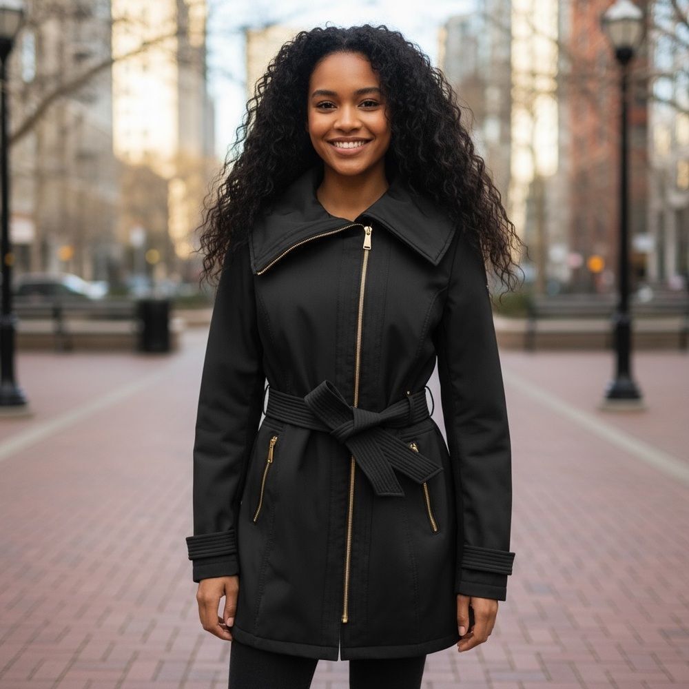 ✔️ Avanti Black Trench Coat with Gold Accents